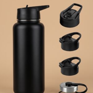 Termo Botella Agua Termica Acero Inoxidable + 4 Tapas 1000ml